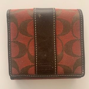 Coach wallet - brown leather & red canvas